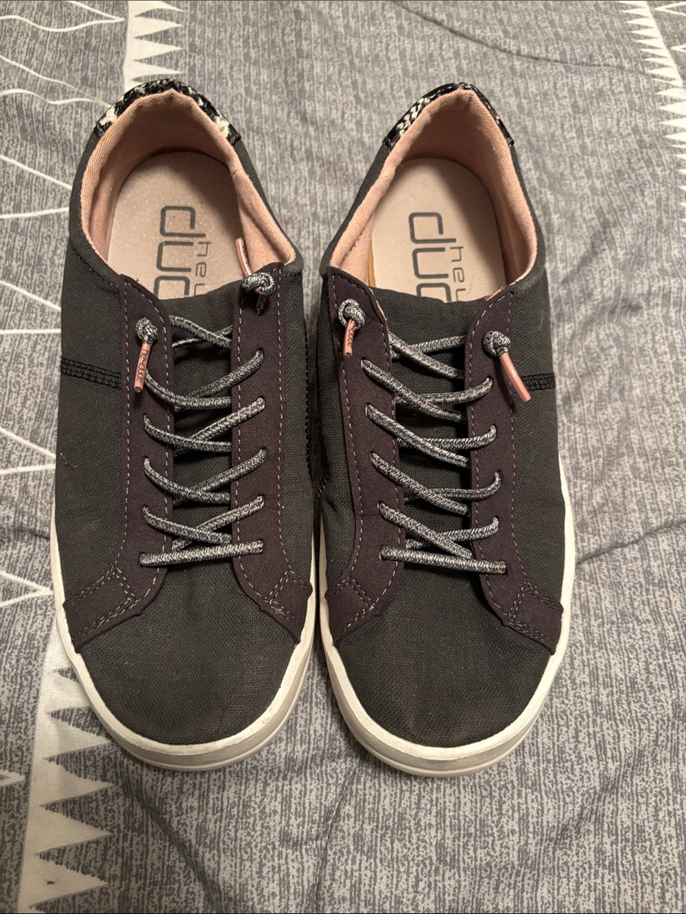 Hey Dude Men's Black Canvas Low-Top Sneakers with Gray Laces
